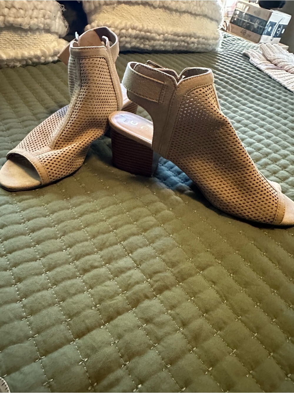 Unisa Taupe Perforated Open-Toe Ankle Booties